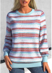 Light Blue Patchwork Long Sleeve Round Neck Sweatshirt