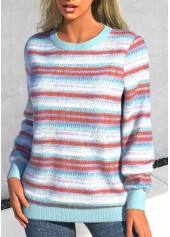 Light Blue Patchwork Long Sleeve Round Neck Sweatshirt | thumb picture 