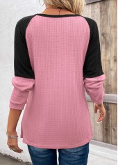 Pink Patchwork Long Sleeve Round Neck T Shirt | thumb picture 