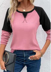 Pink Patchwork Long Sleeve Round Neck T Shirt | thumb picture 