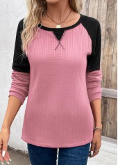Pink Patchwork Long Sleeve Round Neck T Shirt | thumb picture 