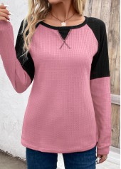 Pink Patchwork Long Sleeve Round Neck T Shirt | thumb picture 