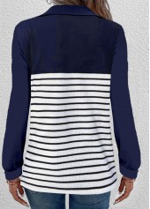 Navy Zipper Striped Long Sleeve T Shirt | thumb picture 