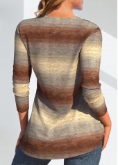Light Camel Asymmetry Ombre Long Sleeve V Neck Sweatshirt