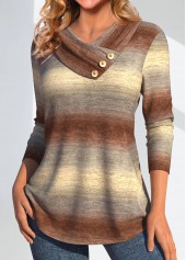 Light Camel Asymmetry Ombre Long Sleeve V Neck Sweatshirt