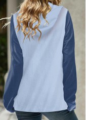 Denim Blue Asymmetry Patchwork Long Sleeve Hoodie | thumb picture 