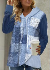 Denim Blue Asymmetry Patchwork Long Sleeve Hoodie | thumb picture 