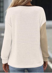 Dark Coffee Patchwork Long Sleeve Round Neck Sweatshirt | thumb picture 