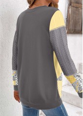 Grey Patchwork Geometric Print Long Sleeve Round Neck Sweatshirt