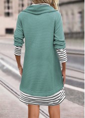 Sage Green Patchwork Striped Long Sleeve Shift Dress | thumb picture 