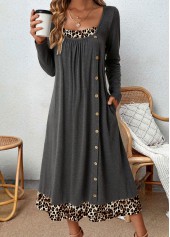 Plus Size Dark Grey Tummy Coverage Leopard Dress