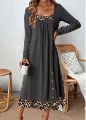 Plus Size Dark Grey Tummy Coverage Leopard Dress | thumb picture 