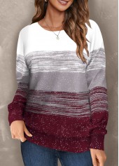 Plus Size Wine Red Geometric Print Long Sleeve Sweatshirt | thumb picture 