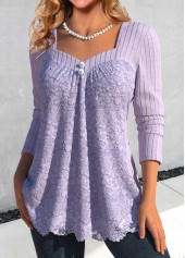 Light Purple Lace Long Sleeve Heart Collar T Shirt | thumb picture 