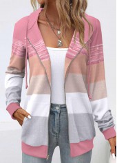 Pink Pocket Geometric Print Long Sleeve Hoodie | thumb picture 