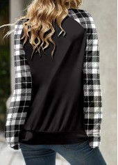 Black Lace Up Plaid Long Sleeve Round Neck Sweatshirt | thumb picture 