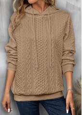 Light Camel Drawstring Long Sleeve Hoodie