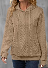 Light Camel Drawstring Long Sleeve Hoodie | thumb picture 