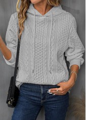 Light Grey Drawstring Long Sleeve Hoodie | thumb picture 