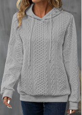 Light Grey Drawstring Long Sleeve Hoodie | thumb picture 