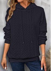 Patchwork Navy Drawstring Long Sleeve Hoodie