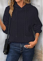 Patchwork Navy Drawstring Long Sleeve Hoodie | thumb picture 
