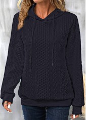 Patchwork Navy Drawstring Long Sleeve Hoodie | thumb picture 