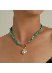 Turquoise Color Round Alloy Detail Necklace