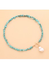 Turquoise Color Round Alloy Detail Necklace | thumb picture 