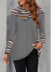 Dark Grey Patchwork Tribal Print Long Sleeve Sweatshirt