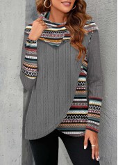 Dark Grey Patchwork Tribal Print Long Sleeve Sweatshirt | thumb picture 