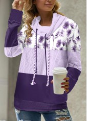 Light Purple Patchwork Floral Print Long Sleeve Sweatshirt | thumb picture 