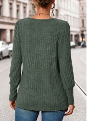 Olive Green Button Long Sleeve Square Neck T Shirt | thumb picture 