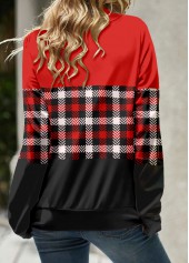 Red Patchwork Plaid Long Sleeve Cowl Neck Sweatshirt | thumb picture 