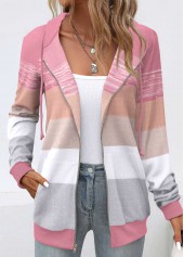 Plus Size Pink Pocket Geometric Print Long Sleeve Hoodie | thumb picture 
