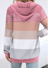 Plus Size Pink Pocket Geometric Print Long Sleeve Hoodie | thumb picture 