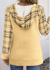 Plus Size Light Yellow Patchwork Plaid Long Sleeve Hoodie | thumb picture 