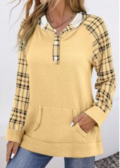 Plus Size Light Yellow Patchwork Plaid Long Sleeve Hoodie | thumb picture 