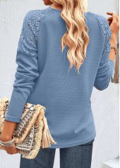 Plus Size Dusty Blue Lace Long Sleeve T Shirt | thumb picture 