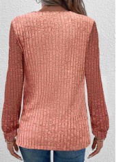 Dusty Pink Ruched Long Sleeve Round Neck Sweatshirt | thumb picture 