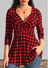 Red Twist Geometric Print Long Sleeve T Shirt