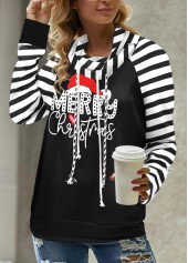 Black Patchwork Striped Long Sleeve Cowl Neck Sweatshirt | thumb picture 