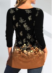 Dark Camel Button Random Floral Print T Shirt | thumb picture 