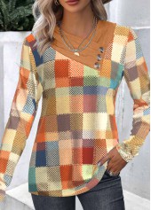 Multi Color Patchwork Geometric Print Long Sleeve Sweatshirt
