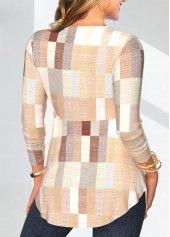 Skin Color Patchwork Geometric Print Fake Two Piece Twinset | thumb picture 