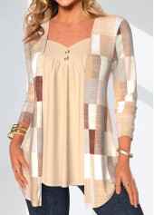 Skin Color Patchwork Geometric Print Fake Two Piece Twinset | thumb picture 