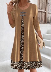 Light Coffee Fake 2in1 Leopard A Line Dress | thumb picture 