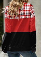 Red Patchwork Plaid Long Sleeve Cowl Neck Sweatshirt | thumb picture 