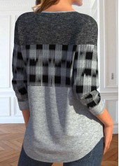 Light Grey Marl Lace Up Plaid T Shirt