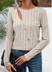 Light Camel Cut Out Long Sleeve T Shirt | thumb picture 